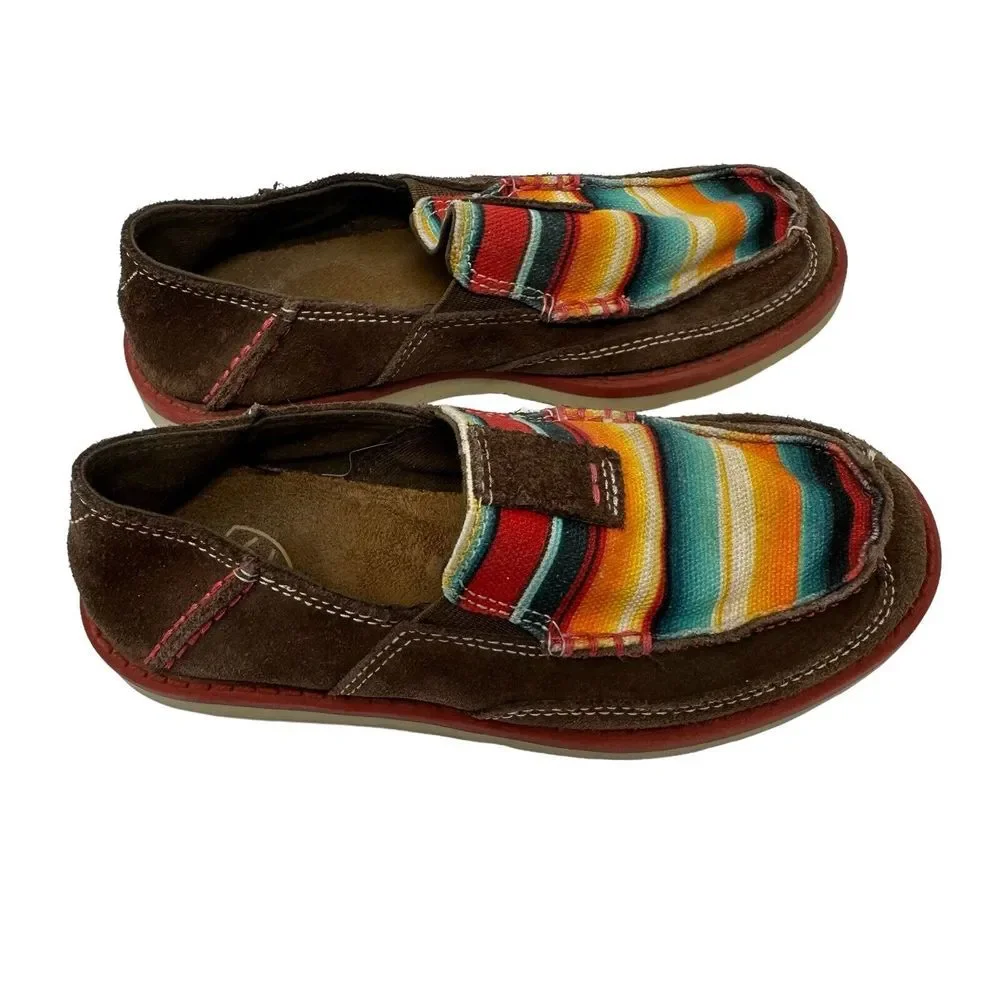 ARIAT Girls Cruiser Shoes Brown Suede Serape Aztek Youth Size 12